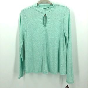 SO Swing Key Hole Long Sleeve Aqua Top